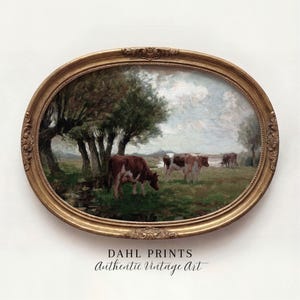 Utskrivbara vintagekor: Rustikt lantlig landskapsmålning, konsttryck med lantgårdsdjur, digital nedladdning av bondgårdsväggdekor