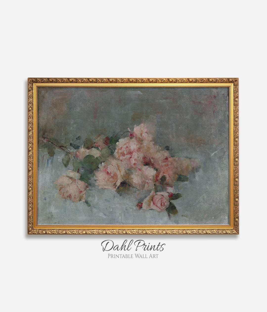 Pink Roses Oil Painting Printable, Vintage Floral Still Life Print ...