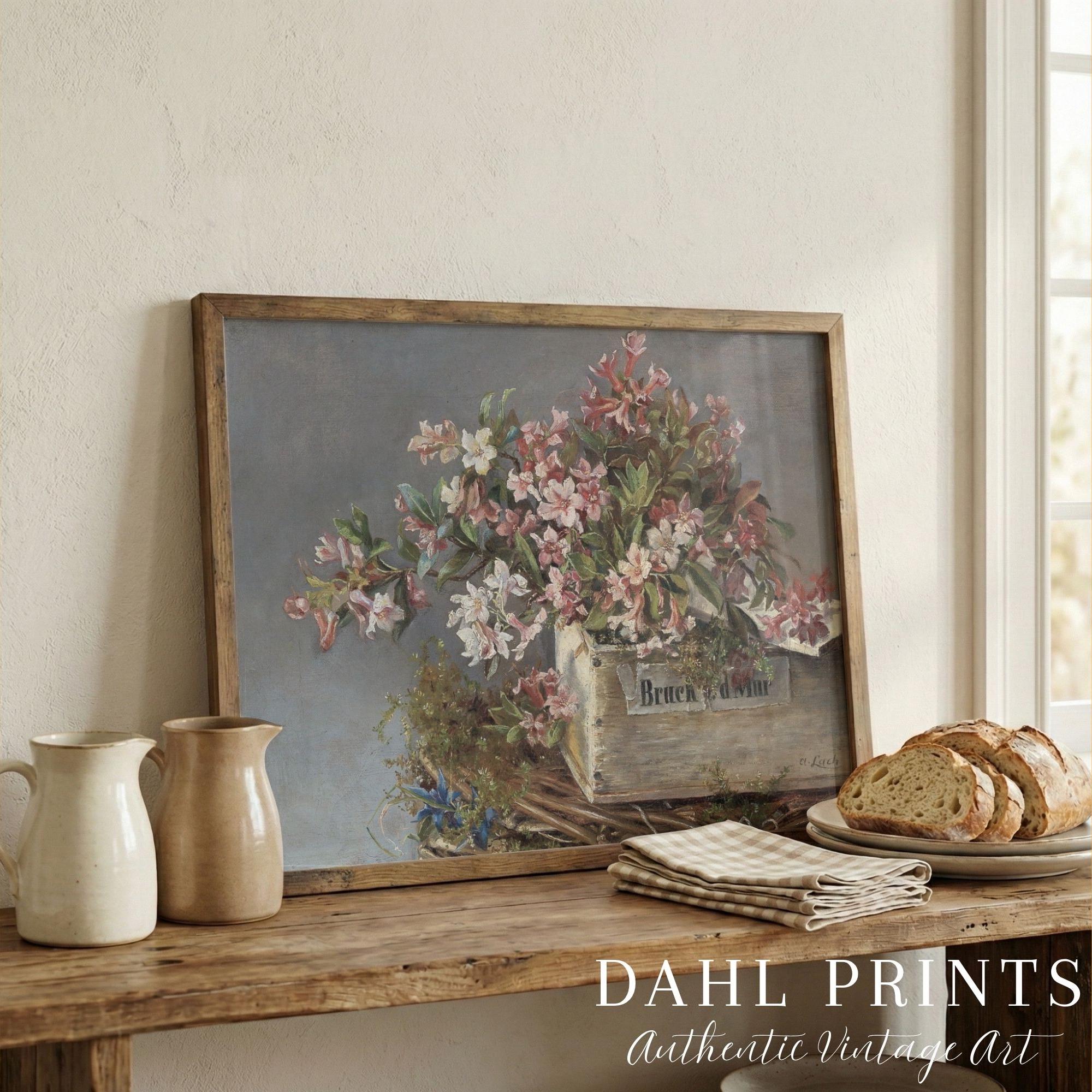 Cottagecore Pink Flowers Art Print: Vintage Still Life Floral Bouquet ...