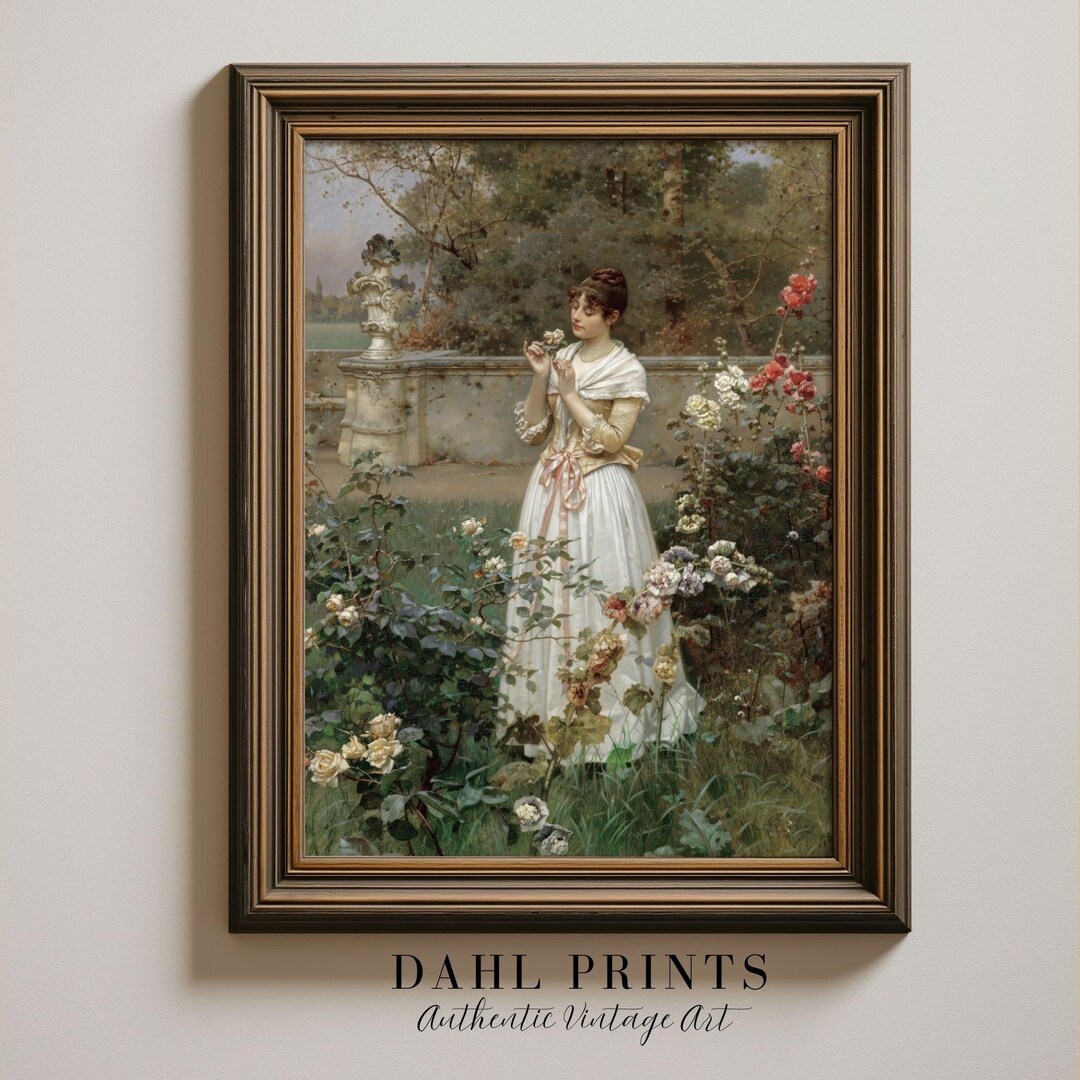 Vintage Woman Rose Garden PRINTABLE: Female Portrait Art Print ...