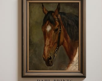 Cabeza de caballo vintage imprimible: Decoración de pared de estilo rústico, impresión artística ecuestre (descarga digital)