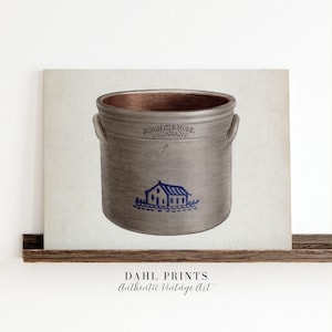 Stoneware Crock PRINTABLE: Vintage Farmhouse Art Print, Rustic Still Life Pottery Painting, English Country Wall Decor (Digital Download)