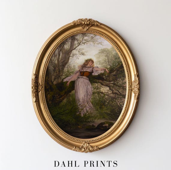 Ophelia Art Print: Victorian Hamlet Painting PRINTABLE, Moody Female Portrait Painting, Vintage DIGITAL Shakespeare Artwork