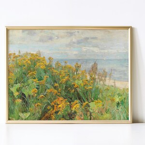 Vintage Coastal Wildflower Painting: Summer Landscape Art (Digital Download)