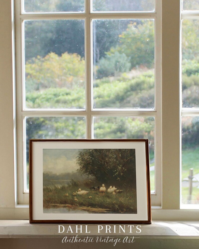 Vintage Duck Art Print: Spring Landscape Painting, Rustic Farmhouse Wall Decor PRINTABLE, Country Baby Ducks Artwork (Digital Download) image 9