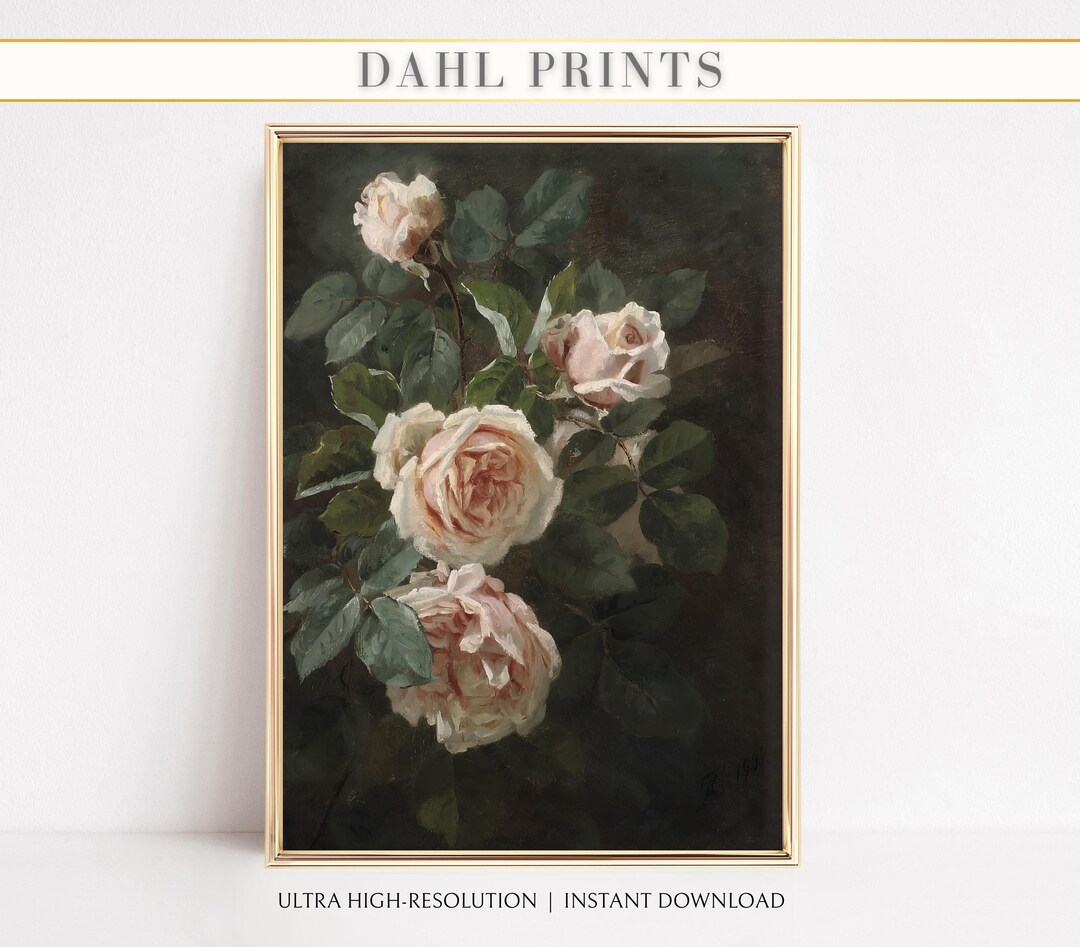 Vintage Pink Rose PRINTABLE: Moody Still Life Floral DIGITAL Art Print ...