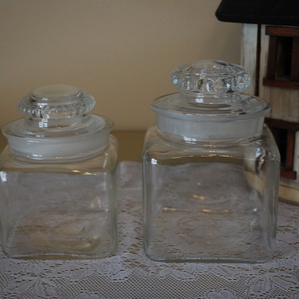 Glass Apothecary Jars, Ground Glass, Set of Two, Canisters, Cookie Jars, Candy Dish