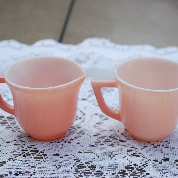 Children's Pink Tea Set Sugar and Creamer, Hazel Atlas Moderntone, Fired-On Milk Glass