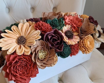Fall Leaves Wood Flower Centerpiece, Thanksgiving Table Decor