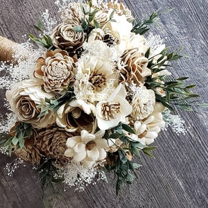 Ivory bouquet, bark flower bouquet, sola flower bouquet, Winter Bouquet, Boho Woods Bouquet image 2