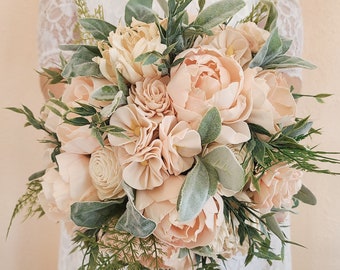 Blush sola bouquet,  hydrangea and peony bouquet,  sola wood flowers, Spring Sola Bouquet, Wood Bridal Flowers, Allergy Free Flowers