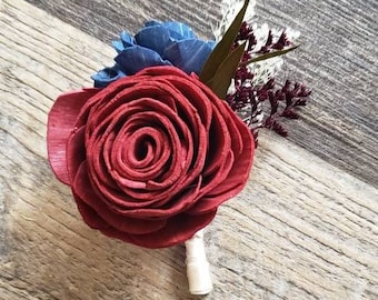 Wine sola flower boutonniere, wooden boutonniere,  sola wood flower,  groom boutonniere