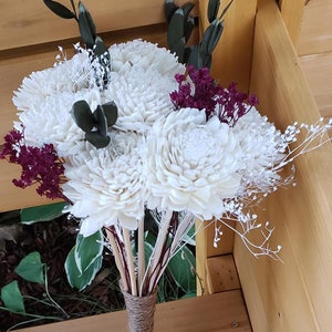 Mini Bouquet, Ivory Bouquet, Sola Wood Flower, Wood Bouquet, Toss Bouquet, Bridesmaid Bouquet, Burgundy Flowers, Small Bouquet, Bohemian