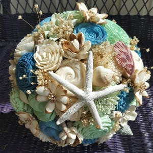 Sola Beach Bouquet, Sola Flower, Wooden Flower Bouquet, Beach Wedding, Sea Bouquet, Seashell Bouquet, Starfish Bouquet, Dried Flowers