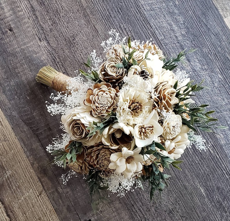 Ivory bouquet, bark flower bouquet, sola flower bouquet, Winter Bouquet, Boho Woods Bouquet image 2