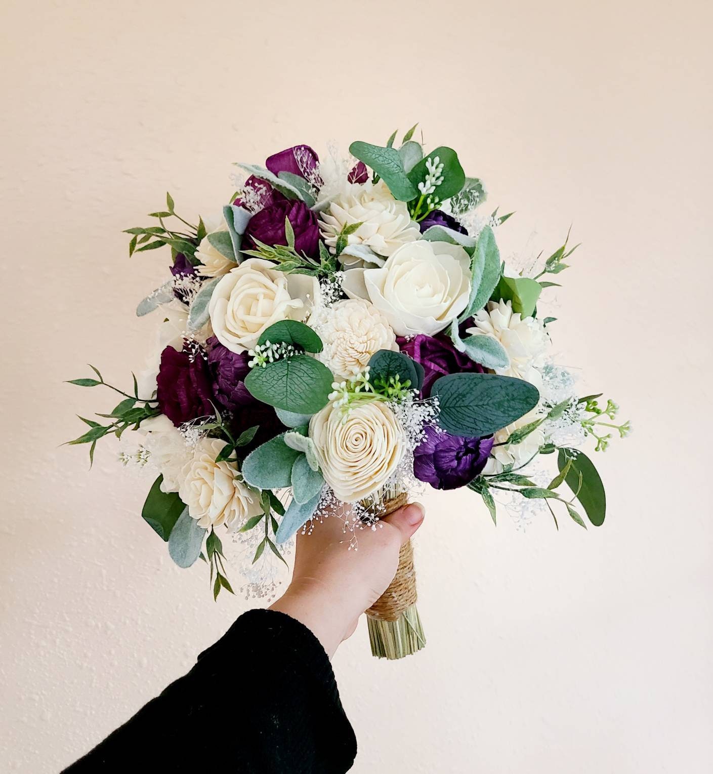 Purple Bride Bouquet, Sola Wood Bouquet, Plum Flowers - Etsy
