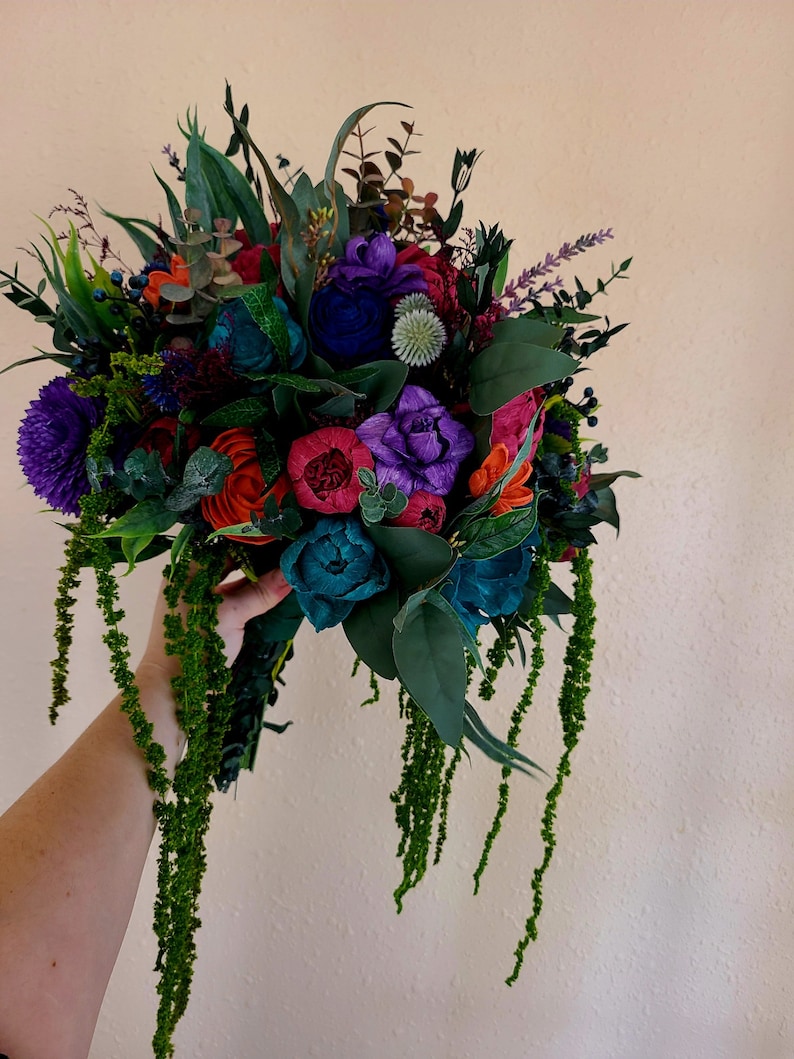 Teal & Purple Sola Wood Flower Bouquet: Jewel Tone Bride Bouquet - Etsy
