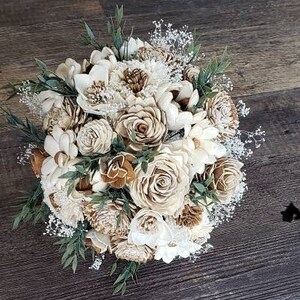 Ivory bouquet, bark flower bouquet, sola flower bouquet, Winter Bouquet, Boho Woods Bouquet image 3