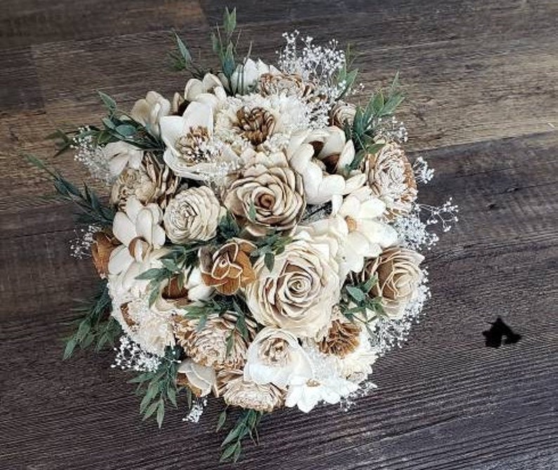 Ivory bouquet, bark flower bouquet, sola flower bouquet, Winter Bouquet, Boho Woods Bouquet image 3