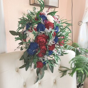 Burgundy and Navy Cascading Bouquet, Fall Wedding Bouquet, Sola Flower Cascade Bouquet