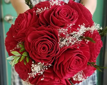Red Rose Bouquet, Sola Flower Bouquet. Wooden Rose Bouquet, Winter Bouquet