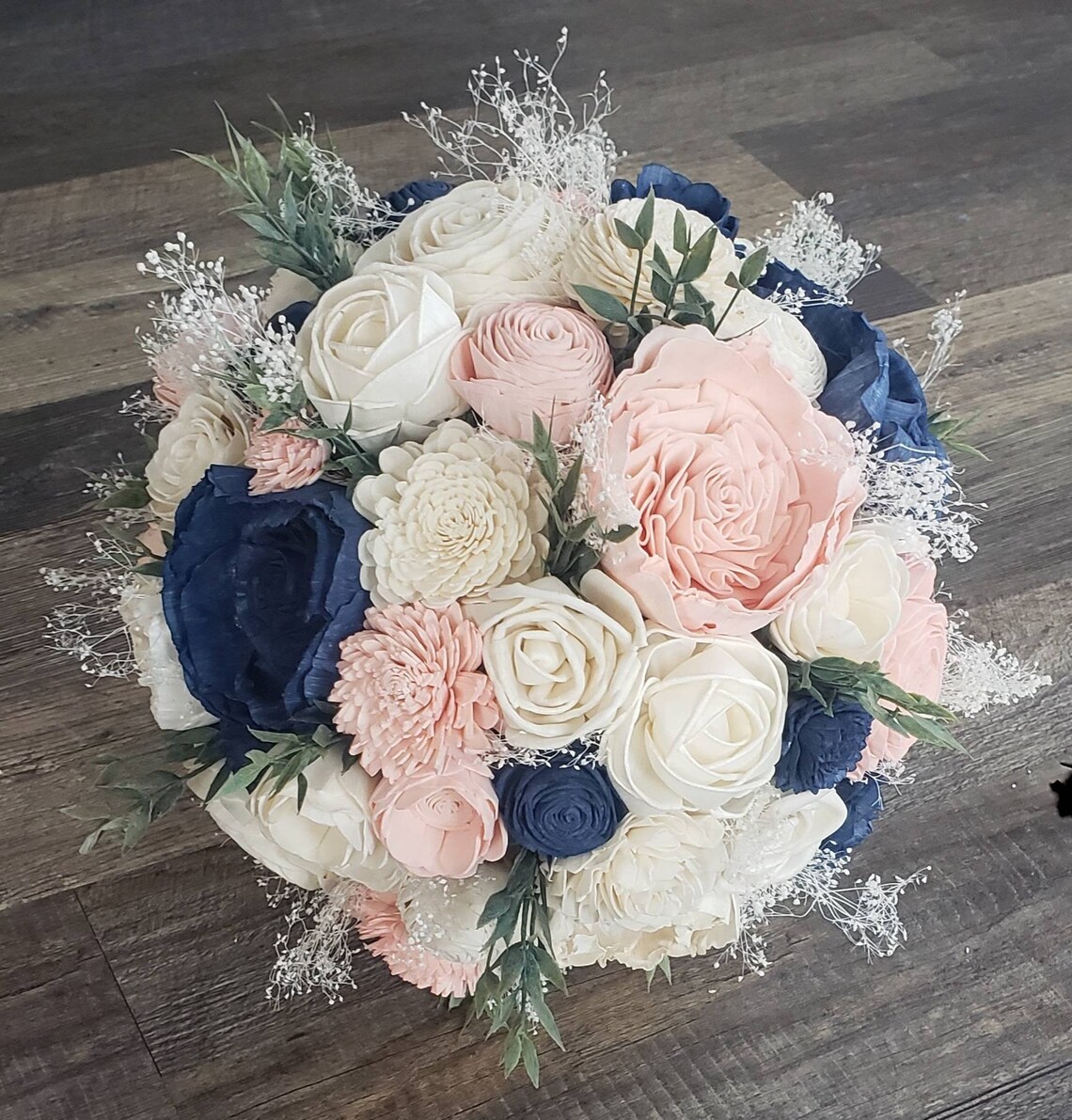 Navy Blue and Blush Sola Bouquet Pink and Blue Bridal