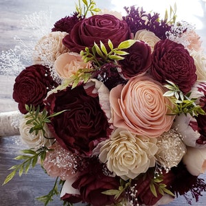 Wine and Blush Wood Flower Bouquet