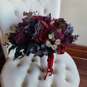 Moody Fall Bouquet, Black and Red Bouquet, Goth Sola Wood Flower Bouquet