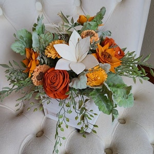 Lily Wood Flower Arrangement, Orange Flower Centerpiece Box, Sympathy Flowers, Anniversary Flowers, Wedding Flowers, Tangerine Flowers