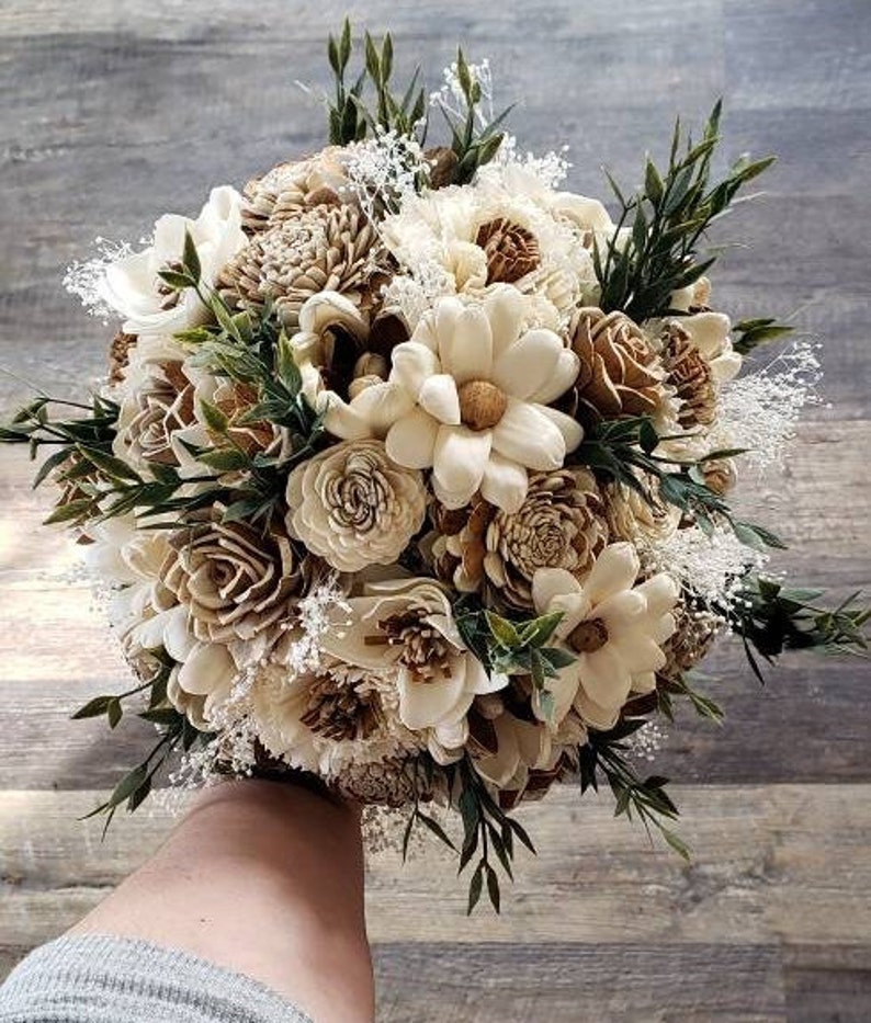 Ivory bouquet, bark flower bouquet, sola flower bouquet, Winter Bouquet, Boho Woods Bouquet image 4