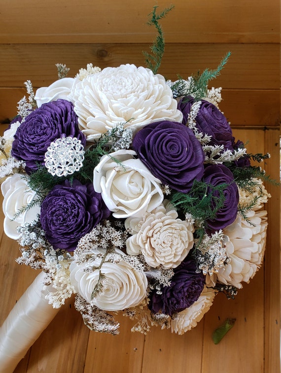 Bouquet de fleurs en bois de Sola violet foncé bouquet en - Etsy France