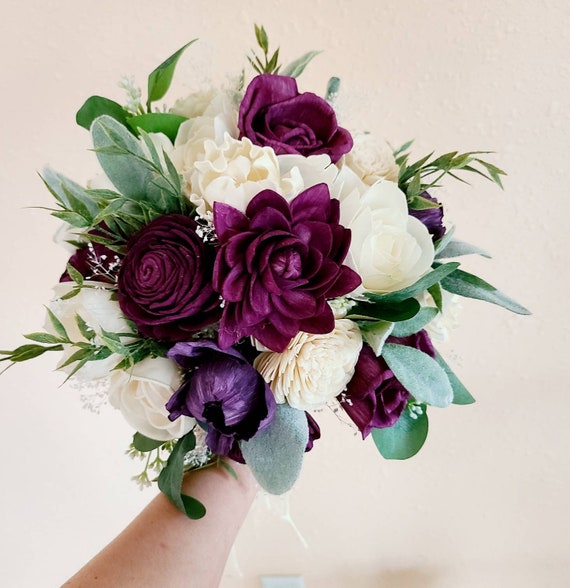 Bouquet de mariée violette bouquet de bois de sola fleurs de - Etsy France