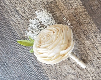 Custom color boutonniere, sola wood flower,  rose boutonniere