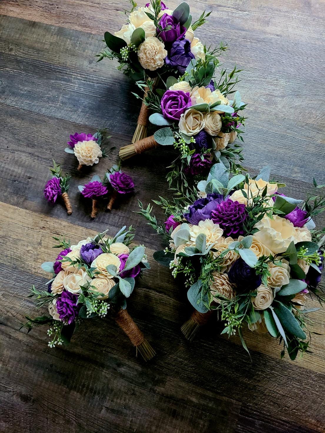 Purple Sola Wood Flower Bouquet: Eggplant & Sage Wedding Decor - Etsy