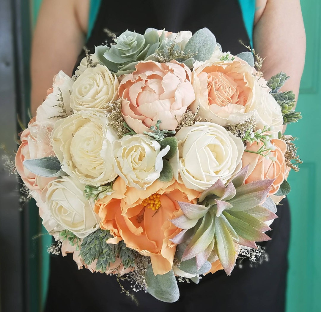 Buy Succulent Bouquet, Sola Flower Bouquet, Bride Bouquet, Wooden Flowers,  Bride Bouquet, Eco Flower Bouquet, Peach Bouquet, Blush Flower Online in