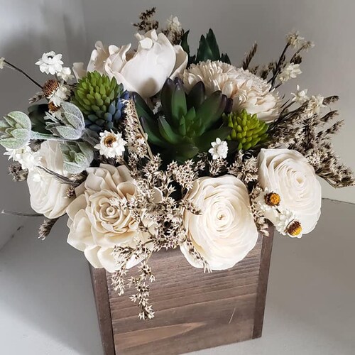 Succulent Planter Gift Wooden Flowers Sola Wood Flower Etsy