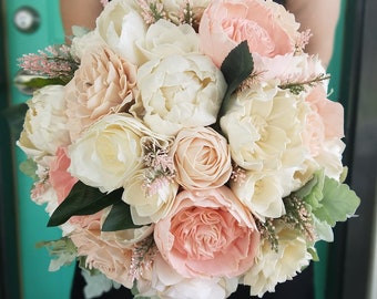 Blush sola bouquet, Wood Flower, Blush and Greenery, English Rose Bouquet