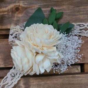 Ramillete de eucalipto blanco, ramillete de flores sola, flores de boda color marfil