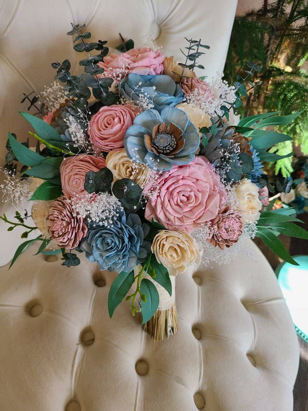Ramo rosa y azul flores azules polvorientas flor de madera - Etsy España
