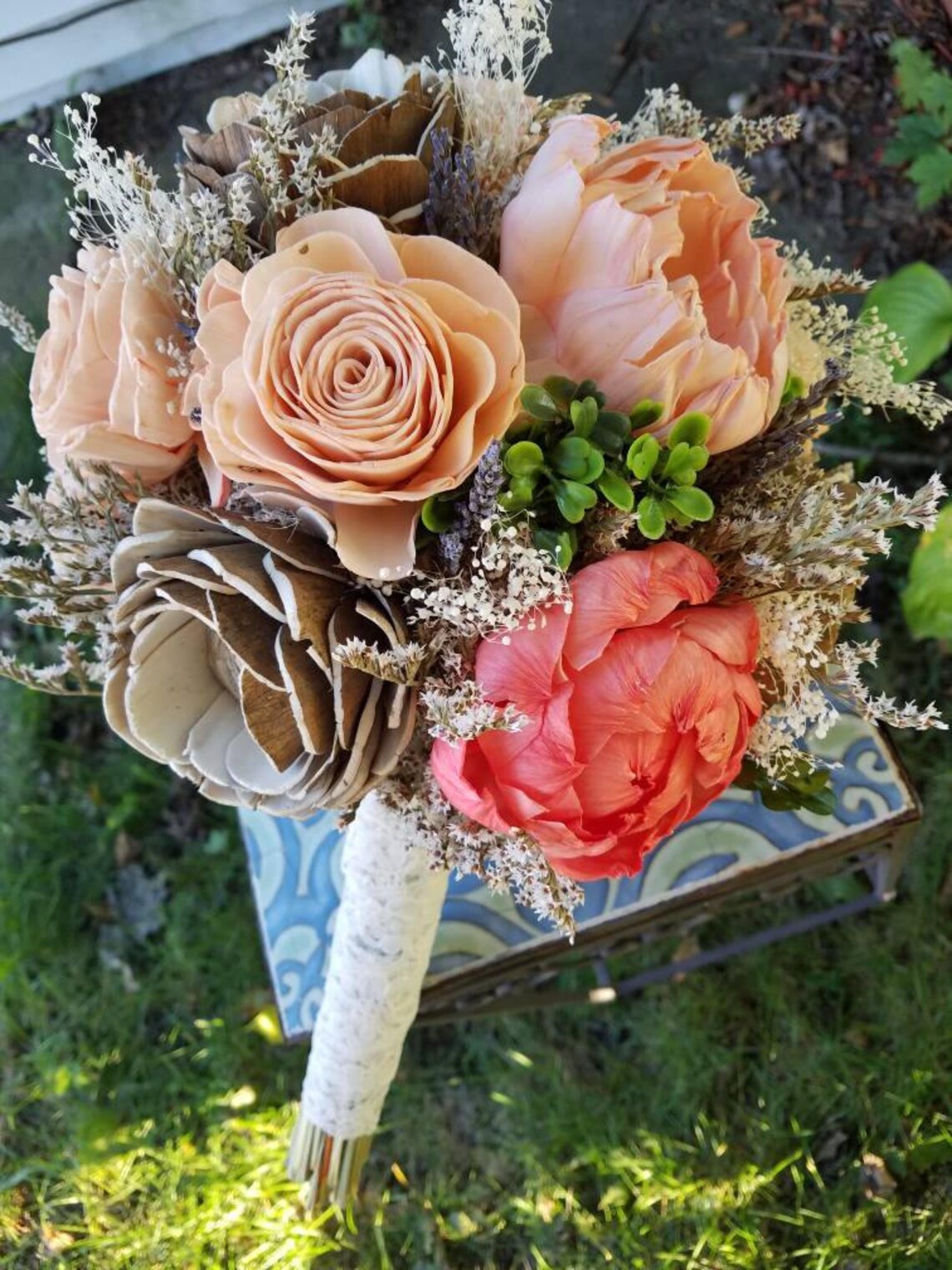 Sola wood bouquet peach bouquet dried flowers sola Etsy