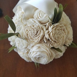 Ivory flower ball, kissing ball, sola flower, sola wood, sola hanging ball, flower girl, wedding flowers, classic wedding image 2