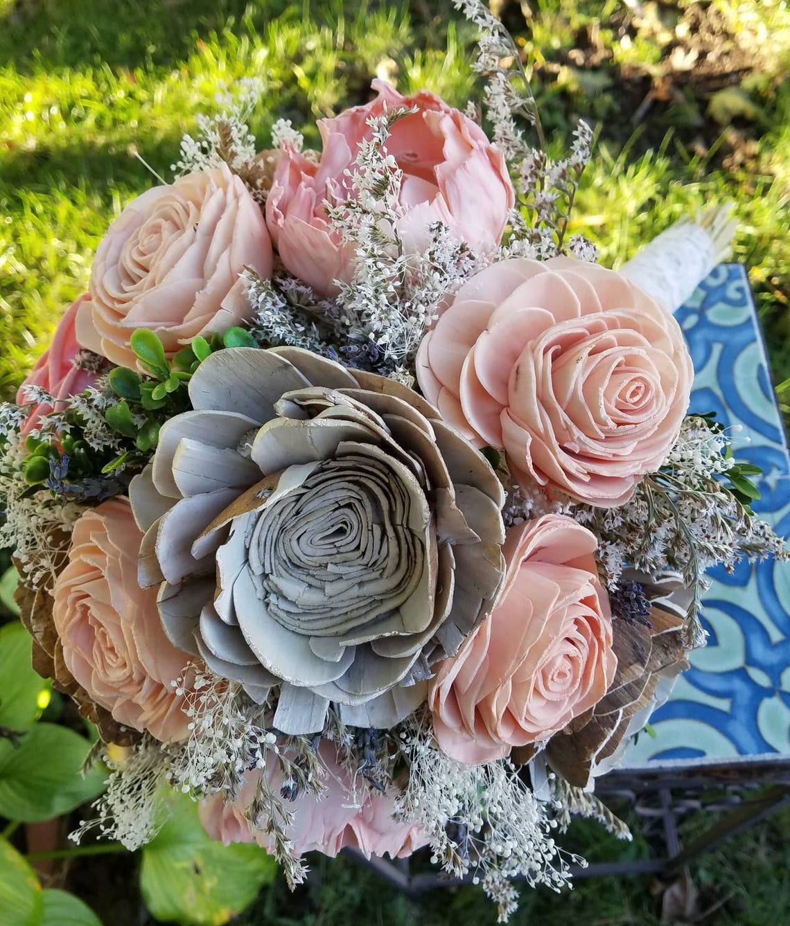 Sola wood bouquet peach bouquet dried flowers sola Etsy