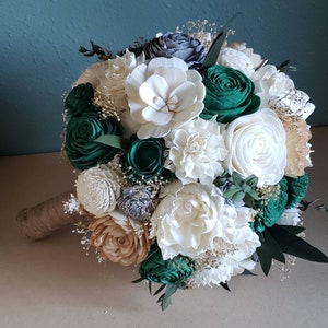 Hunter Green and Silver or Gold Bouquet, Bouquet with Dark Green and Gold, Emerald Green Flowers, Quinceneara Bouquet, Prom Bouquet image 1