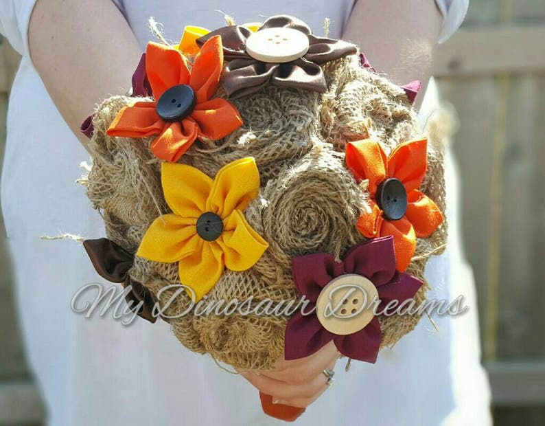 Autumn Bridesmaid Bouquet Fall Wedding Flowers Fabric Flower Etsy