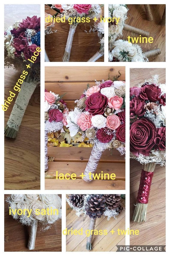 Sola flower bouquet, Petite Bouquet, Small Bouquet, Mini Bouquet, Toss  Bouquet, Bridesmaid Bouquet, Burgundy Bouquet, Wood Flowers