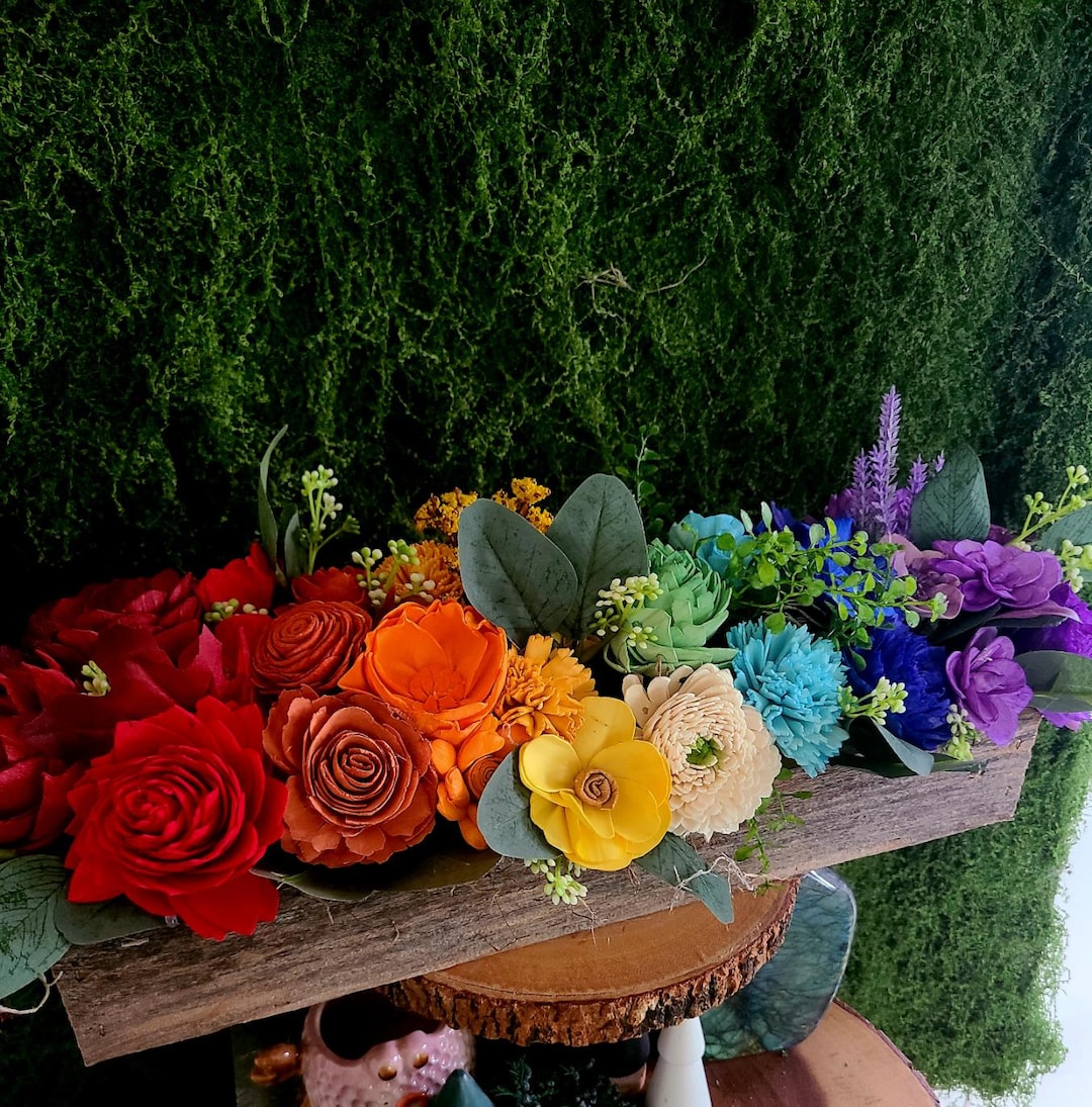 Rainbow Pride Wood Flower Centerpiece, Bright Colorful Flowers - Etsy