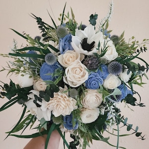 Dusty Blue Sola Holz Blumenstrauß: Winter Hochzeit Brautstrauß