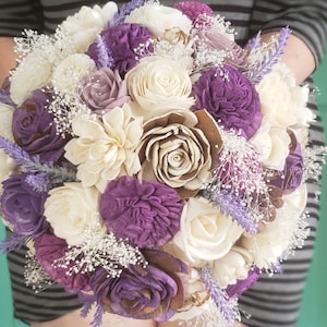Lila und Lavendel Holz Blumenstrauß, ewige Brautstrauß, Hochzeitsblumen