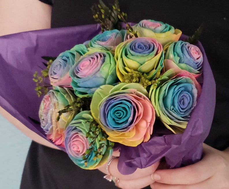 Unicorn Rose Bouquet One Dozen Roses Sola Flowers Wooden Etsy