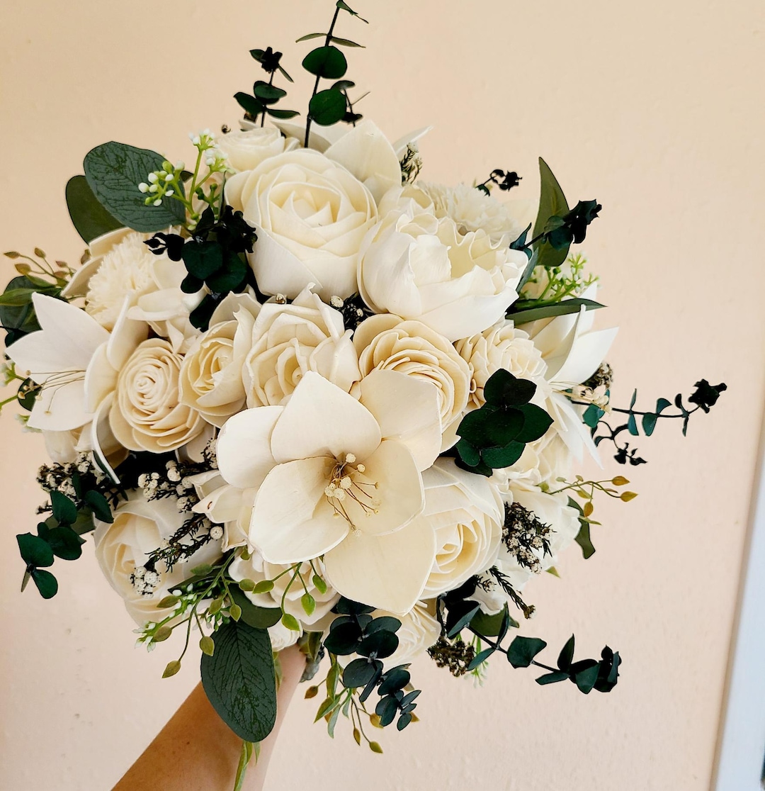 Winter Lily Wood Flower Bouquet With Spiral Eucalyptus - Etsy